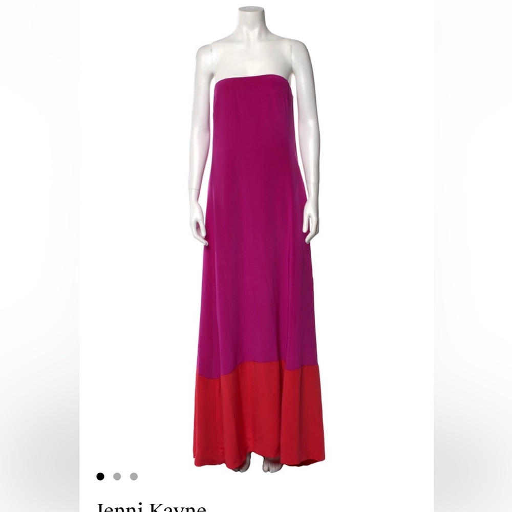 JENNI KAYNE Silk Strapless Maxi Dress in Fuchsia Pink and Red NWT Medium